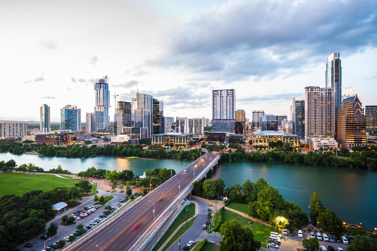 Houston downtown skyline with modern glass towers